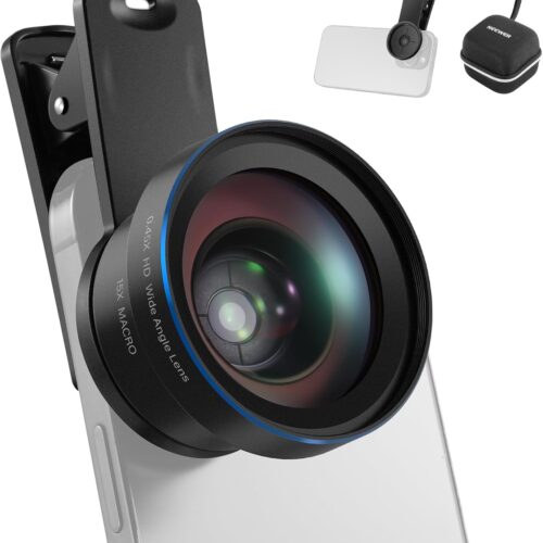 61pP5ZkYvL._AC_SL1500_.jpg NEEWER BASICS 2 In 1 Phone Camera Lens Accessories Kit, HD 0.45x Wide Angle + 15x Macro, 37mm Lens Clamp Compatible with iPhone Samsung Android Smartphone, LS-67