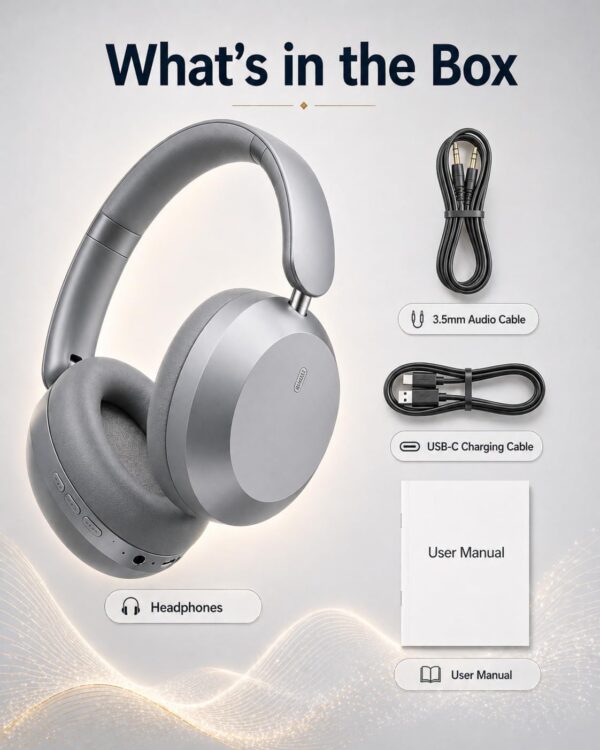 61qDqXHncfL._AC_SL1402_.jpg Wentronic Y05 Bluetooth Over-Ear Headphones with Active Noise Cancelling, Hi-Res Audio, 48H Playtime, Built-in Mic, Wired/Wireless, Works with iOS, Android & PC, Grey