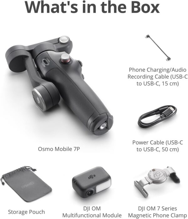 61qf15Q2JL._AC_SL1500_.jpg DJI Osmo Mobile 7P Gimbal Stabilizer for iPhone, Android, Native Tracking, Lighting, 3-Axis Phone Gimbal, Quick Launch, One-Tap Edit, Built-in Extension Rod & Tripod, 10hrs Use, Phone Charging