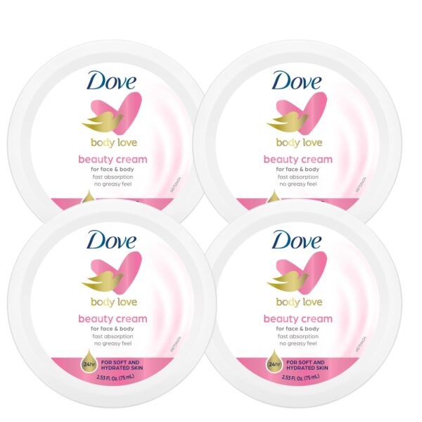 61rFdTmA1XL._SL1500_.jpg Dove Nourishing Body Care, Face, Hand, and Body Beauty Cream for Normal to Dry Skin Lotion for Women with 24-Hour Moisturization, 4-Pack, 2.53 Oz Each Jar