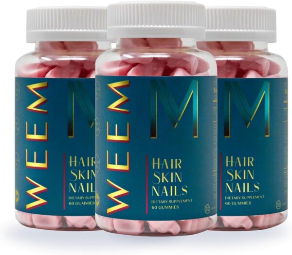 61sYeXKFm1L._AC_SL1080_.jpg WEEM Hair Skin and Nails Gummies - Supports Healthy Hair - Vegan biotin Vitamins for Women & Men Supports Faster Hair Growth, Stronger Nails, Healthy Skin, Extra Strength (3)