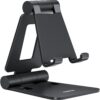 61srjyM7TFL._AC_SL1500_.jpg Nulaxy Fully Aluminum Phone Stand, Dual Folding Angle Height Adjustable Mobile Holder Cradle for Desk Compatible with iPhone 17 16 15 14 13 12 11 Pro Max XR Xs X, Galaxy, Nintendo Switch, All Phones