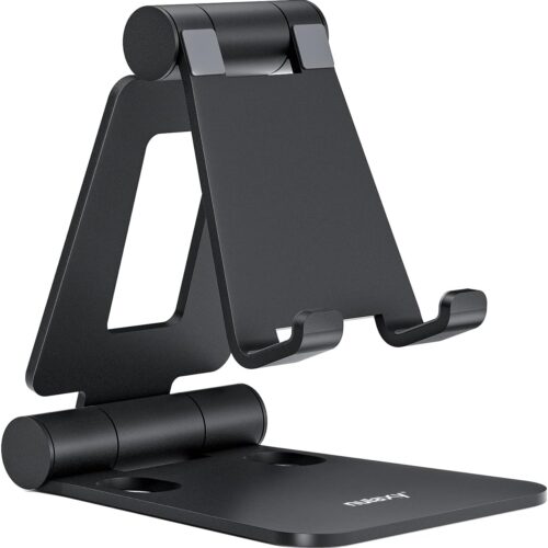 61srjyM7TFL._AC_SL1500_.jpg Nulaxy Fully Aluminum Phone Stand, Dual Folding Angle Height Adjustable Mobile Holder Cradle for Desk Compatible with iPhone 17 16 15 14 13 12 11 Pro Max XR Xs X, Galaxy, Nintendo Switch, All Phones