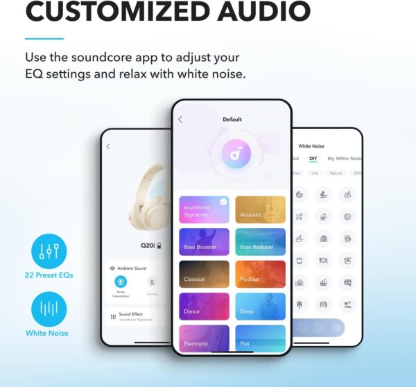 61ulODJxZ5L._AC_SL1500_.jpg Soundcore by Anker Q20i Hybrid Active Noise Cancelling Headphones, Wireless Over-Ear Bluetooth, 40H Long ANC Playtime, Hi-Res Audio, Big Bass, Customize via an App, Transparency Mode (White)