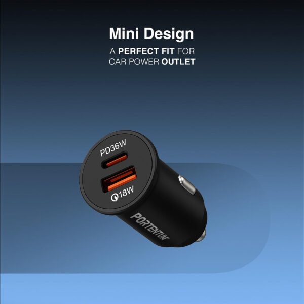 61wMJumqCL._AC_SL1500_.jpg PORTENTUM Car Charger Adapter 54W + 60W USB-C Cable included – Dual and simultaneous – USBC PD 36W + USBA QC 18W – Cigarette Lighter USB Charging for iPhone iPad Android Tablet Smartphone