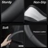 XHRING D-Shaped Car Steering Wheel Cover for Volkswagen VW Atlas Tiguan ID.4 Taos Passat Golf Jetta Beetle Polo GTI CC Touareg SE SEL R-line S Cross Sport Accessories, 2025 Leather Black
