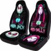 GENANY Horror Nightmare Skellington Couple 2 Front Car Seat Covers, Black/White Polyester, Universal Fit, Automotive Seat Covers, Compatible with Car, Truck, SUV