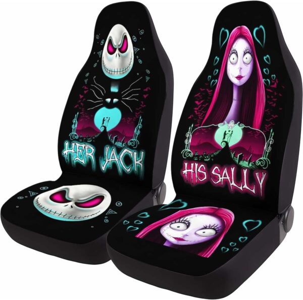 GENANY Horror Nightmare Skellington Couple 2 Front Car Seat Covers, Black/White Polyester, Universal Fit, Automotive Seat Covers, Compatible with Car, Truck, SUV