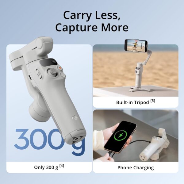 DJI Osmo Mobile 7 Gimbal Stabilizer for iPhone, Android, Built-in Tripod, Ultra-Light, Comfortable Grip, 3-Axis Phone Gimbal, ActiveTrack 7.0, ShotGuides, One-Tap Edit, 10hrs Use, Phone Charging