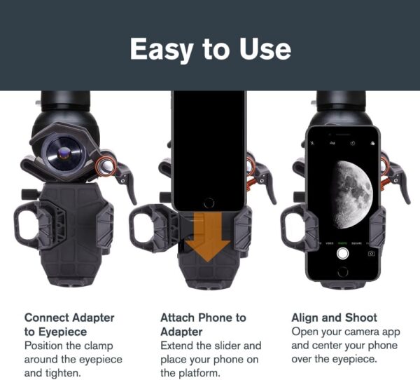 Celestron 81055 NexYZ 3-Axis Universal Smartphone Adapter, Patented Design - Works with Telescopes, Spotting Scopes, Binoculars, Monoculars and Microscopes, Black