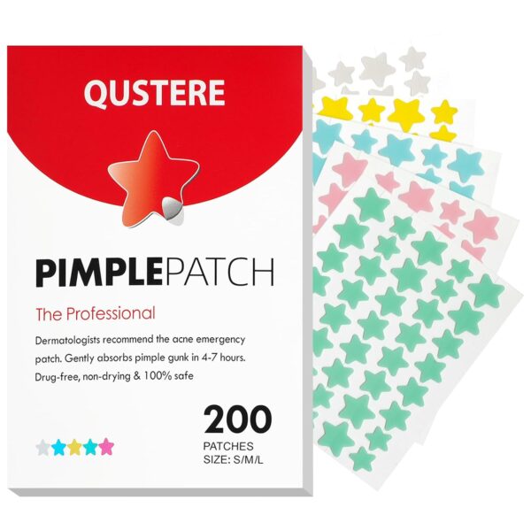 61z6f2krgNL._SL1500_.jpg QUSTERE Pimple Patches for Face, Hydrocolloid Acne Patches, Cute Star Zit Covers, Colorful Spot Stickers with Tea Tree, Salicylic Acid & Cica Oil| 3 Sizes (10mm, 12mm & 14mm) |200 Count