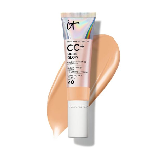 IT Cosmetics CC+ Nude Glow SPF 40 - Medium Coverage Foundation, 2% Niacinamide + Hyaluronic Acid Brightening Glow Serum, Lightweight Up to 24H Hydration, Normal to Dry & Mature Skin - 1.08 fl oz