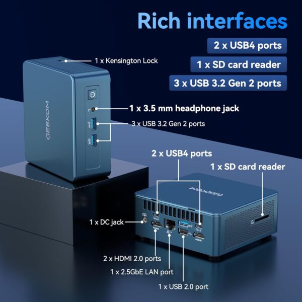High Speed GEEKOM IT13 Mini PC 2026 with 13th Gen Intel i5-13600H |1TB SSD | 16GB RAM | Windows 11 Pro | 2 X USB4.0(40Gbps) | Quad Display| WiFi 6E |SD Slot | Intel NUC13 Replacement Desktop Computers