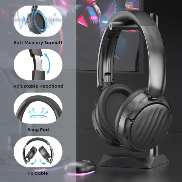 71K0xjiQzL._AC_SL1500_.jpg Bluetooth Headphones with Active Noise Cancelling (ANC), Wireless Over Ear Bluetooth Headsets with 35H Playtime, HiFi Stereo Foldable Headphones with Foam Ear Cups for Sports, Travel, Black