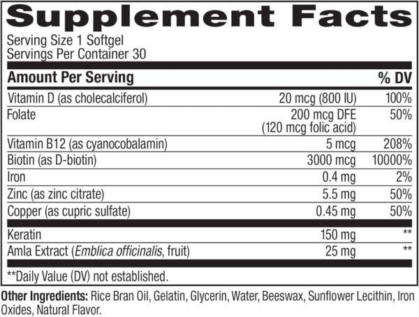 71-kTQxtWjL._AC_SL1500_.jpg OLLY Ultra Strength Hair Softgels, Supports Hair Health, Biotin, Keratin, Vitamin D, B12, Hair Supplement, 30 Day Supply - 30 Count (Packaging May Vary)