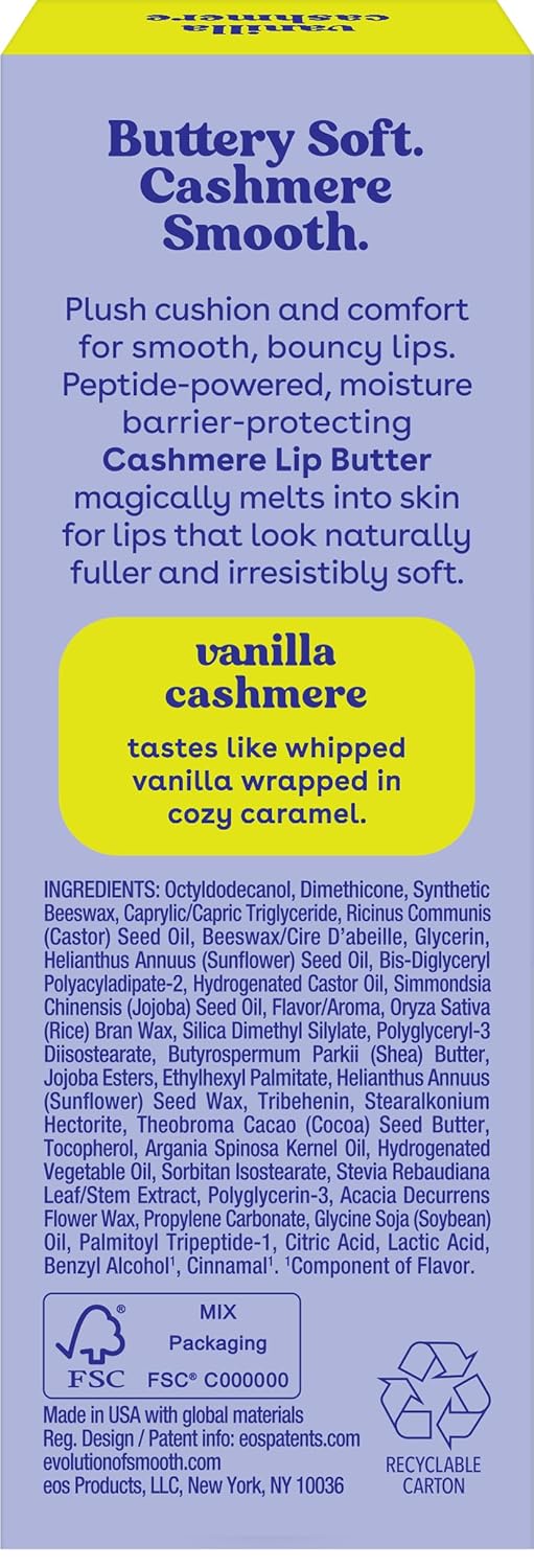 710EEtAseZL._SL1500_.jpg eos Vanilla Lip Butter - Plumping Peptides, Smoothing Formula, Shea Butter, Lip Mask, Lip Moisturizer, Soft Lips, 0.35 fl oz