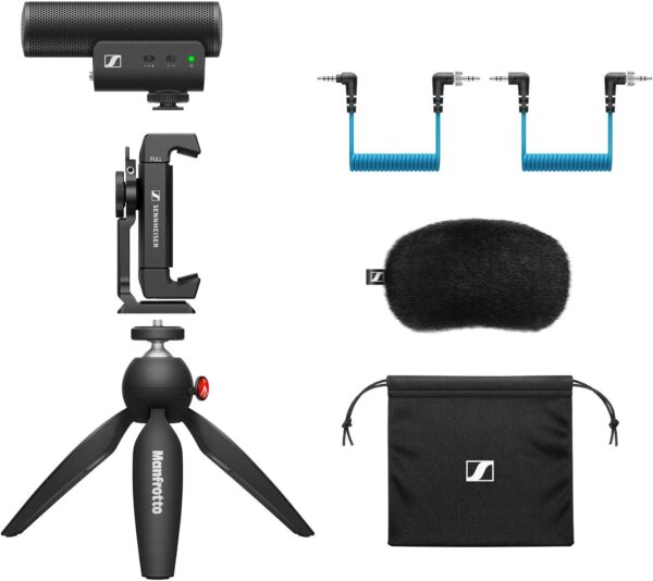 711PS5s6evL._AC_SL1500_.jpg Sennheiser MKE 400 Directional Shotgun Camera Microphone Kit | Smartphone Clamp & Manfrotto PIXI Mini Tripod | For Vloggers & Creators | 3.5MM TRS & TRSS Coiled Cables Included | Black (508898)