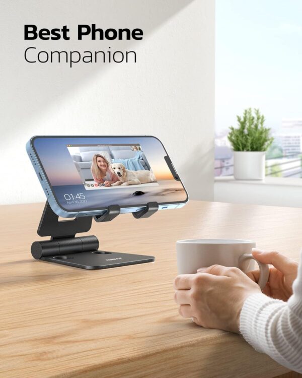 711iLbVVYmL._AC_SL1500_.jpg Nulaxy Fully Aluminum Phone Stand, Dual Folding Angle Height Adjustable Mobile Holder Cradle for Desk Compatible with iPhone 17 16 15 14 13 12 11 Pro Max XR Xs X, Galaxy, Nintendo Switch, All Phones