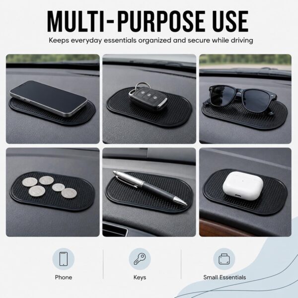4 PCS Silicon Anti Slip Mat, 14 * 8 cm Non Slip Car Dash Mats, Self-Adhesive Washable Dashboard Grip, Car Accessories for Cell Phone Sunglasses Keys - Black