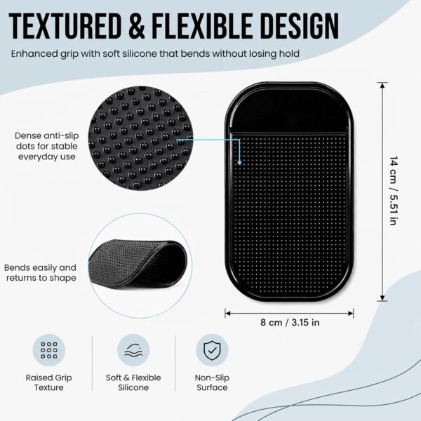4 PCS Silicon Anti Slip Mat, 14 * 8 cm Non Slip Car Dash Mats, Self-Adhesive Washable Dashboard Grip, Car Accessories for Cell Phone Sunglasses Keys - Black