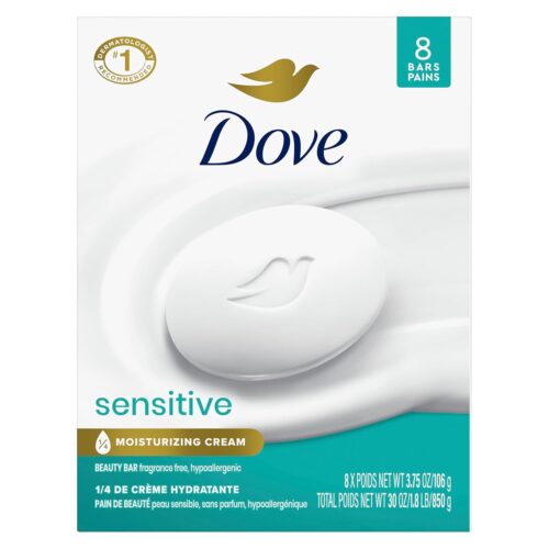 712pSSuh5vL._SL1500_.jpg Dove Beauty Bar Soap Sensitive, 8 Bars for Sensitive Skin, Fragrance Free and Hypoallergenic 3.75 oz