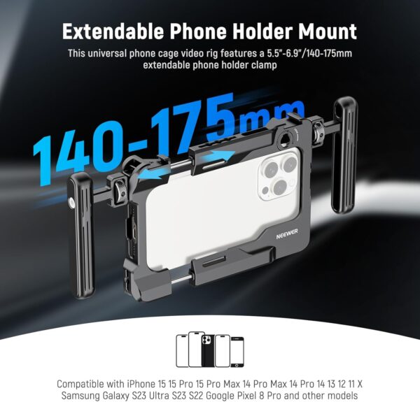 714oeqhBkL._AC_SL1500_.jpg NEEWER Universal Smartphone Video Rig with Handles 67mm Filter Adapter Anti Drop Cold Shoe Compatible with DJI Mic iPhone Samsung Galaxy Android, Phone Cage Stabilizer for Video Recording, PA017