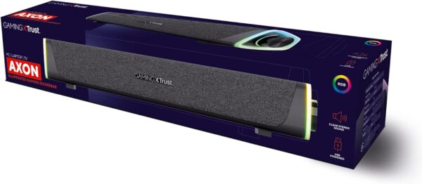 714XQo9lNZL._AC_SL1500_.jpg Trust Gaming GXT 620 Axon RGB Illuminated Soundbar 12W, USB Powered, 3.5mm AUX, PC Speaker for Computer, Laptop, Smartphone, Tablet, TV - Black
