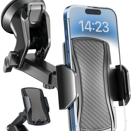 714qd1SBXL._AC_SL1500_.jpg Hoppac Phone Holder for Cars, Ultra Strong Suction Car Phone Mount Cradle for Dashboard Windscreen, 360° Rotation & One Button Release, for iPhone Smartphone 4.0''-7.0''