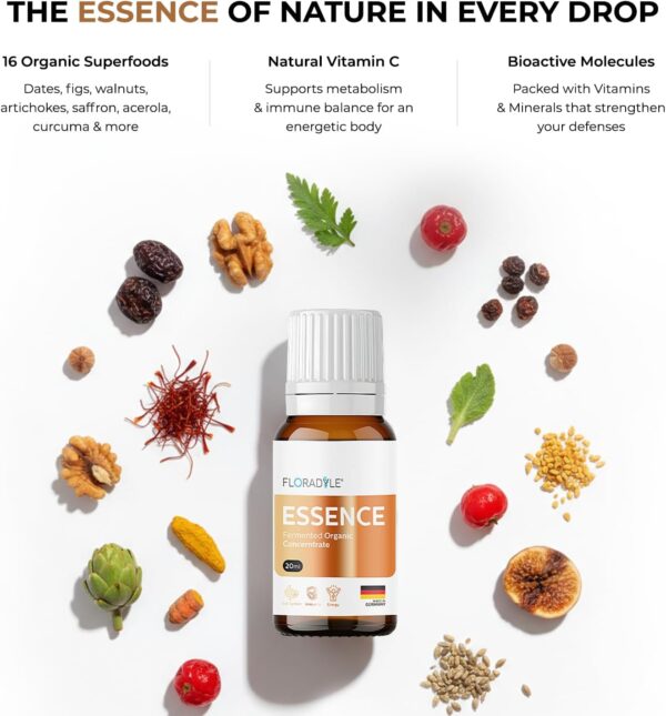 714qmHeqlcL._AC_SL1500_.jpg Essence | Daily Fermented Superfood Shot for Gut Health, Immunity & Natural Energy | 16 Organic Ingredient | 7-Stage Cascade Fermentation | Vegan, Non-GMO, Gluten-Free| 0.68 fl oz(20 Bottle)