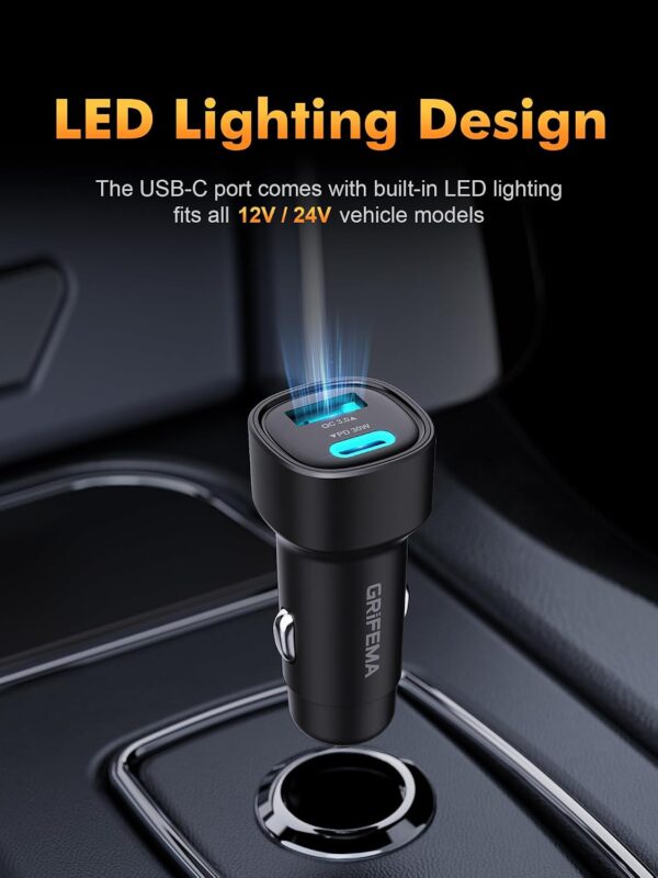 7161FMtFuBL._AC_SL1500_.jpg GRIFEMA 48W Car Charger Fast Charge, Dual Port Cigarette Lighter Adapter, 30W USB C PD and 18W USB A QC 3.0, 12V 24V for iPhone 16 15 14, Samsung Galaxy, iPad