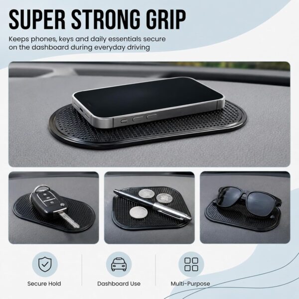 4 PCS Silicon Anti Slip Mat, 14 * 8 cm Non Slip Car Dash Mats, Self-Adhesive Washable Dashboard Grip, Car Accessories for Cell Phone Sunglasses Keys - Black