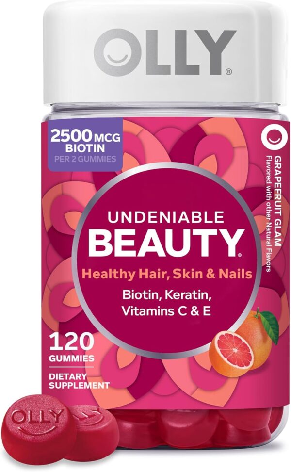 716NrVcSM1L._AC_SL1500_.jpg OLLY Hair Skin and Nails Gummies - Undeniable Beauty with Biotin 2500mcg Per 2 Gummies, Keratin & Vitamin C - Supports Healthy Hair, Skin, & Nails - Grapefruit Flavor - 120 Count