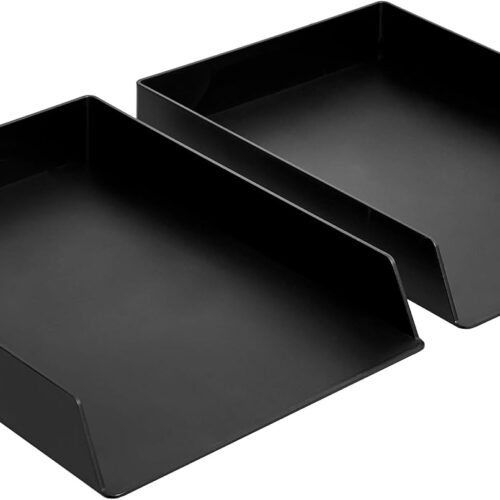 Amazon Basics Rectangular Plastic Desk Organizer, letter size Tray, 2-Pack, 24.6 x 5.6 x 33 cm, Black