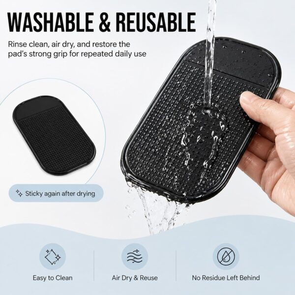 4 PCS Silicon Anti Slip Mat, 14 * 8 cm Non Slip Car Dash Mats, Self-Adhesive Washable Dashboard Grip, Car Accessories for Cell Phone Sunglasses Keys - Black
