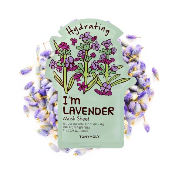 TONYMOLY I’m Lavender Sheet Mask – Korean Hydrating & Moisturizing Face Mask with Vitamin Infused Lavender & Rosemary Extract, Soothes Skin