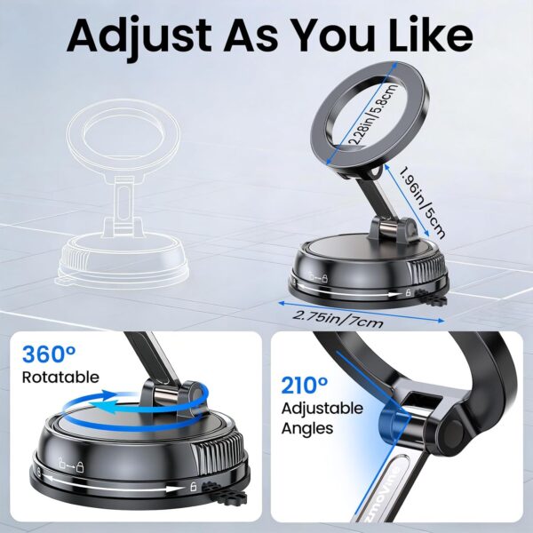 GizmoVine Vacuum Magnetic Car Phone Holder, MagSafe Car Mount for Dashboard & Windscreen, 360° Rotatable Foldable Mount for iPhone 17/16/15/14/13/12 Series, Samsung & Android