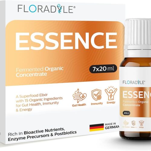 7188dw1wr9L._AC_SL1500_.jpg Essence | Daily Fermented Superfood Shot for Gut Health, Immunity & Natural Energy | 16 Organic Ingredient | 7-Stage Cascade Fermentation | Vegan, Non-GMO, Gluten-Free | 0.68 fl oz(7 Bottle)