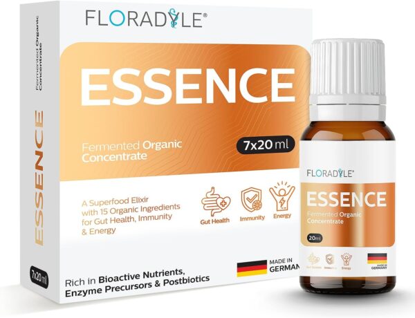7188dw1wr9L._AC_SL1500_.jpg Essence | Daily Fermented Superfood Shot for Gut Health, Immunity & Natural Energy | 16 Organic Ingredient | 7-Stage Cascade Fermentation | Vegan, Non-GMO, Gluten-Free | 0.68 fl oz(7 Bottle)