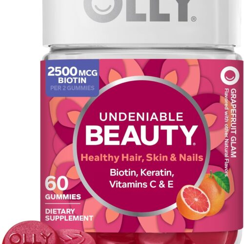 718AEbPrCwL._AC_SL1500_.jpg OLLY Hair Skin and Nails Gummies - Undeniable Beauty with Biotin 2500mcg Per 2 Gummies, Keratin & Vitamin C - Supports Healthy Hair, Skin, & Nails - Grapefruit Flavor - 60 Count