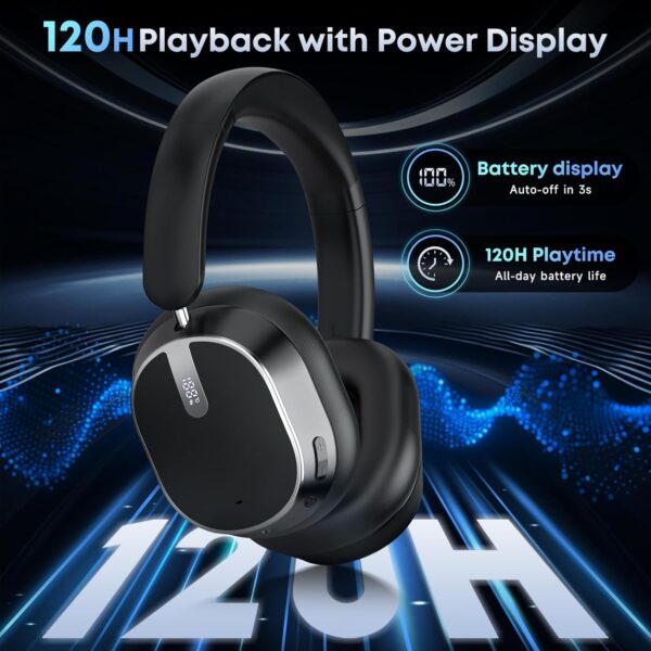 7196G5xhVnL._AC_SL1500_.jpg Hybrid Active Noise Cancelling Bluetooth Headphones, Over Ear Wireless Headphones with 120H Playtime, Hi-Res Audio, Deep Bass, Memory Foam Ear Cups for Home Office Travel