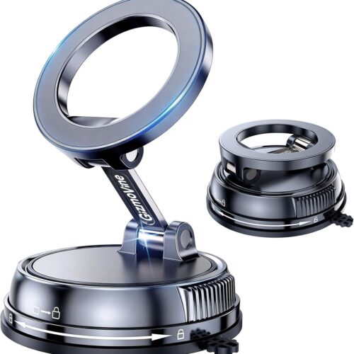 GizmoVine Vacuum Magnetic Car Phone Holder, MagSafe Car Mount for Dashboard & Windscreen, 360° Rotatable Foldable Mount for iPhone 17/16/15/14/13/12 Series, Samsung & Android