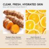 QUIYUM Turmeric Vitamin C Body Care Set - 4-in-1 with Scrub, Body Lotion, Moisturizing Stick & Handmade Soap, Bonus Bath Sponge | Exfoliating Hydrating for All Skin Types