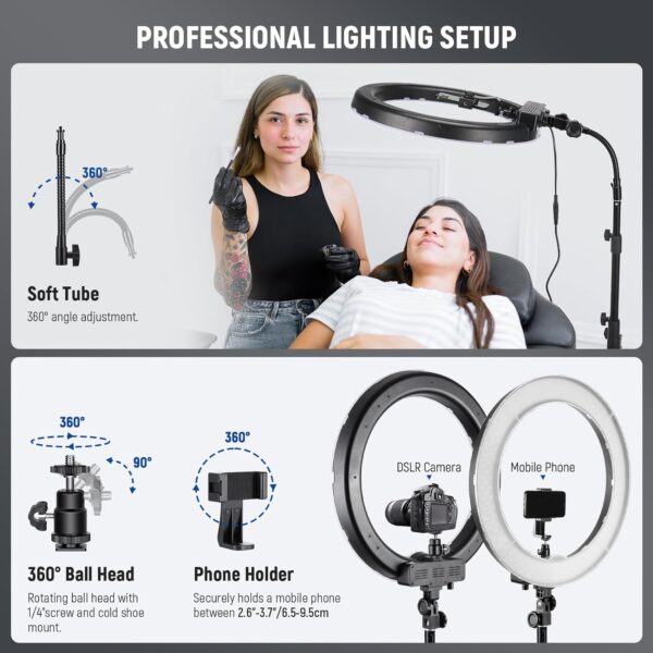 71AAbzZqzKL._AC_SL1500_.jpg NEEWER Ring Light Kit: 18"/45cm Outer 55W 5600K Dimmable LED Ring Light, Light Stand, Carrying Bag for Camera, Smartphone, YouTube, TikTok, Self Portrait Shooting, Black