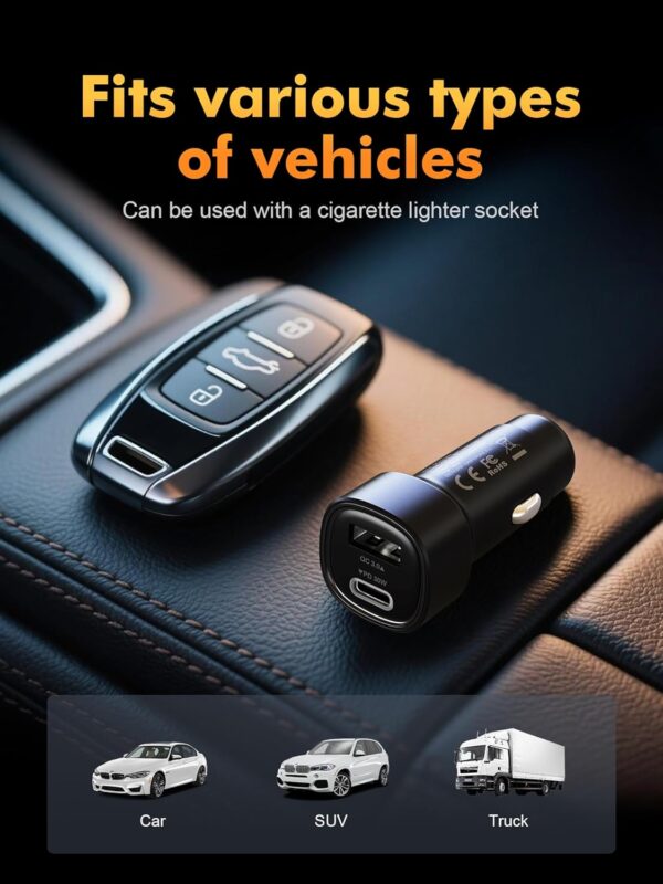 71Aw4h1cWcL._AC_SL1500_.jpg GRIFEMA 48W Car Charger Fast Charge, Dual Port Cigarette Lighter Adapter, 30W USB C PD and 18W USB A QC 3.0, 12V 24V for iPhone 16 15 14, Samsung Galaxy, iPad