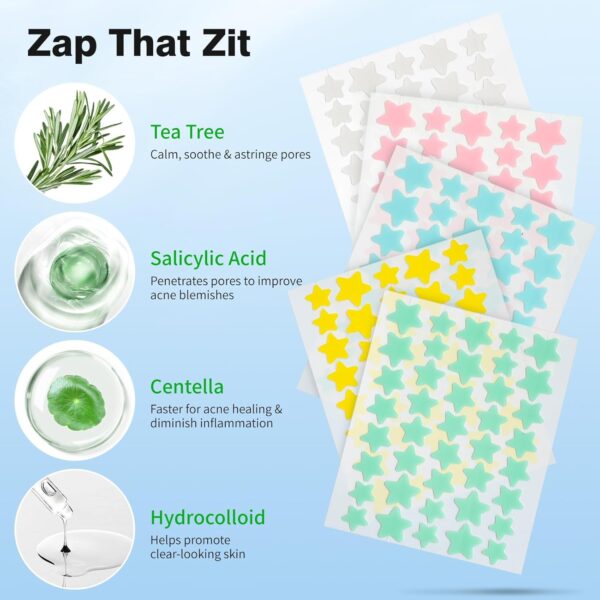 71BEo6HRuFL._SL1500_.jpg QUSTERE Pimple Patches for Face, Hydrocolloid Acne Patches, Cute Star Zit Covers, Colorful Spot Stickers with Tea Tree, Salicylic Acid & Cica Oil| 3 Sizes (10mm, 12mm & 14mm) |200 Count