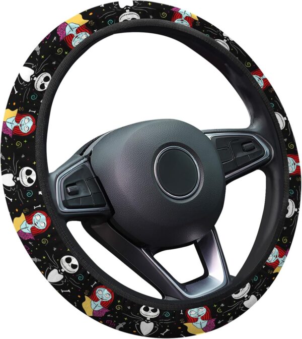 71BHllHlepL._AC_SL1500_.jpg GENANY Horror Nightmare Skellington Couple Steering Wheel Cover, Non-Slip Neoprene Car Steering Wheel Cover, Breathable Steering Wheel Covers, Sweat-Absorbing Car Accessories, Gifts for Women, Men