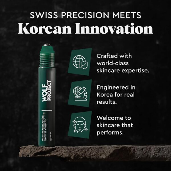 Wolf Project Under Eye Roller - Korean Beauty, with Caffeine, Vitamin C and Peptides - Energizing Serum for Dark Circles and Puffiness, Fine Lines, Wrinkles - Gel-Based Brightening Cream