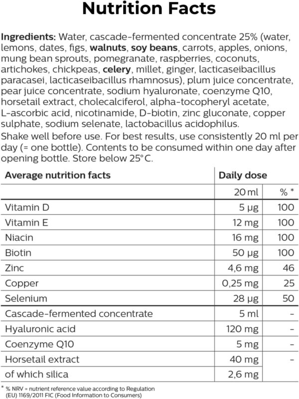71Cq9FJCgYL._AC_SL1500_.jpg Hyaluron Fermented Beauty Concentrate | 20 Bioactive Nutrients for Deep Hydration, Glow & Cellular Renewal | Immunity Boosting Shot | Vegan & Sugar-Free | 20ml (Pack of 7)