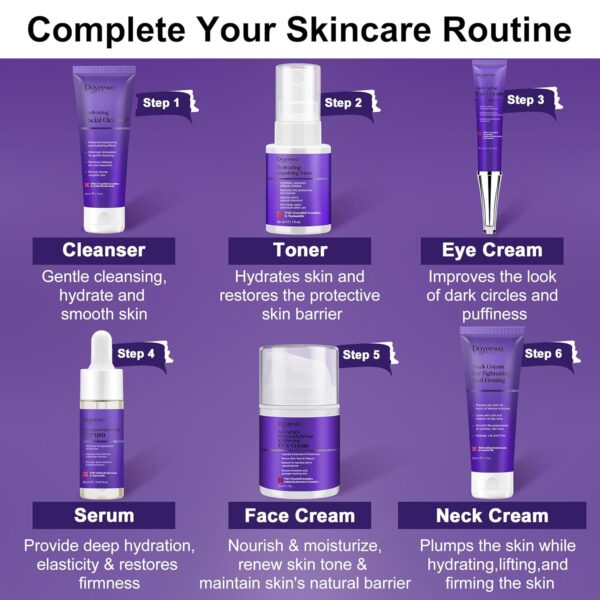 Skin Care Set,6Pcs Professional Womens Teens Tighten Lift Firm Skincare,Hydrate Anti-Aging Facial Routine Kit Travel Gift Set,Birthday Christmas Secret Santa Gifts for Women Teenage Girl Wife Mom | Professional