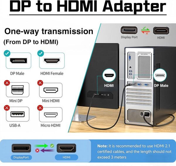 71ERigSO5xL._AC_SL1500_.jpg Duttek DisplayPort to HDMI Adapter 8K@60Hz, DP to HDMI Converter for Gaming PC Laptop MacBook, Unidirectional Transmission for Monitor Projector TV, Laptop Desktop PS5